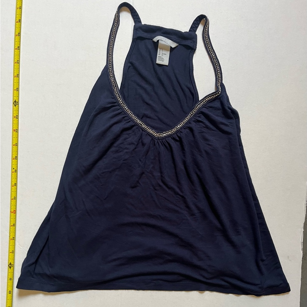 H&M Dark Blue Tank Top with Embellished Trim